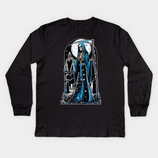 Santa Muerte Azul Kids Long Sleeve T-Shirt